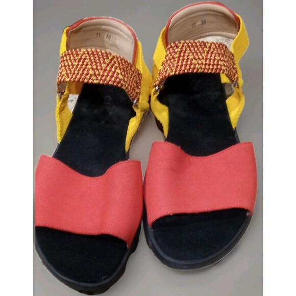 VTG Sesto Meucci Red Yellow Leather Sandals 11M Italy Colorblock Artsy EUC - Picture 1 of 8